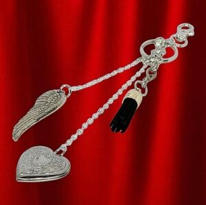 Silver Bag Charm Heart Locket Wing Black Tassel Fower Purse Accessory Western